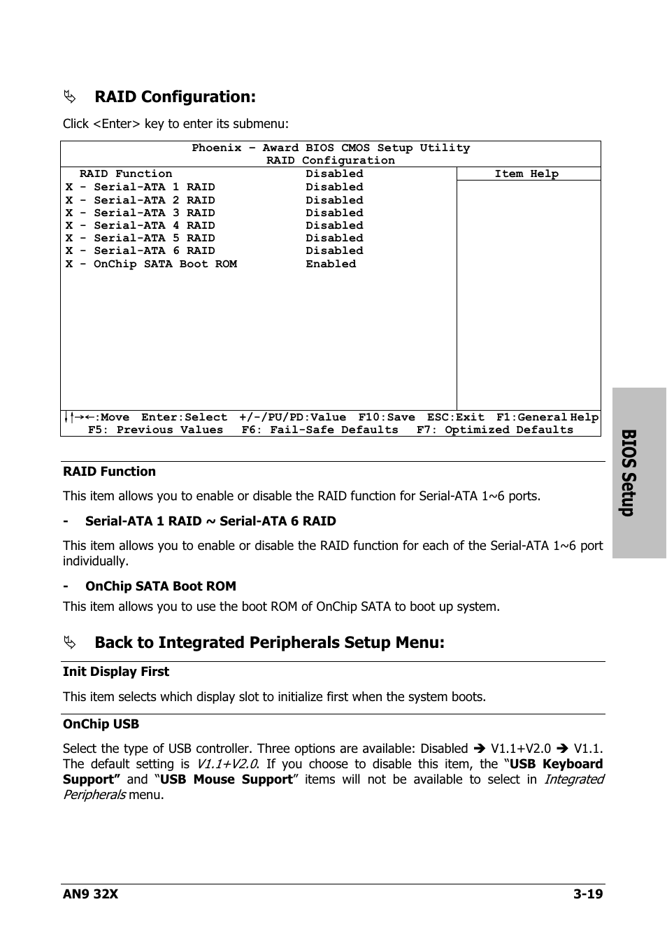 Bios setup, Raid configuration, Back to integrated peripherals setup menu | AMD AN9 32X User Manual | Page 51 / 76