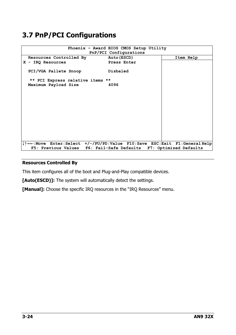 Pnp/pci configurations, 7 pnp/pci configurations -24, 7 pnp/pci configurations | AMD AN9 32X User Manual | Page 56 / 76