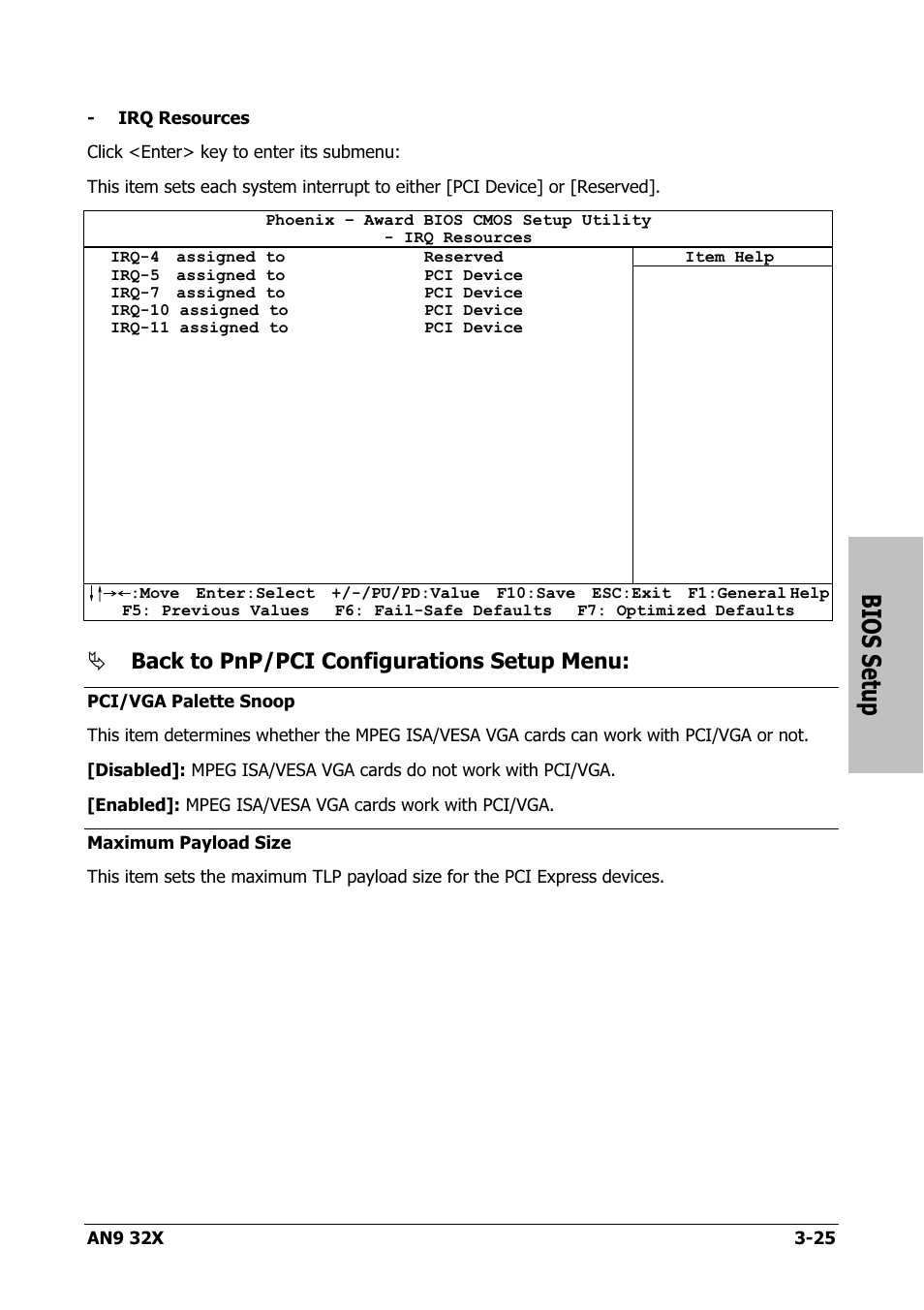 Bios setup, Back to pnp/pci configurations setup menu | AMD AN9 32X User Manual | Page 57 / 76