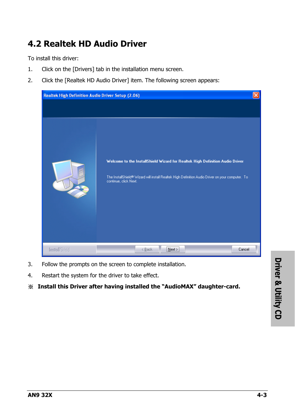 Realtek hd audio driver, 2 realtek hd audio driver -3, Driver & utility cd | 2 realtek hd audio driver | AMD AN9 32X User Manual | Page 61 / 76