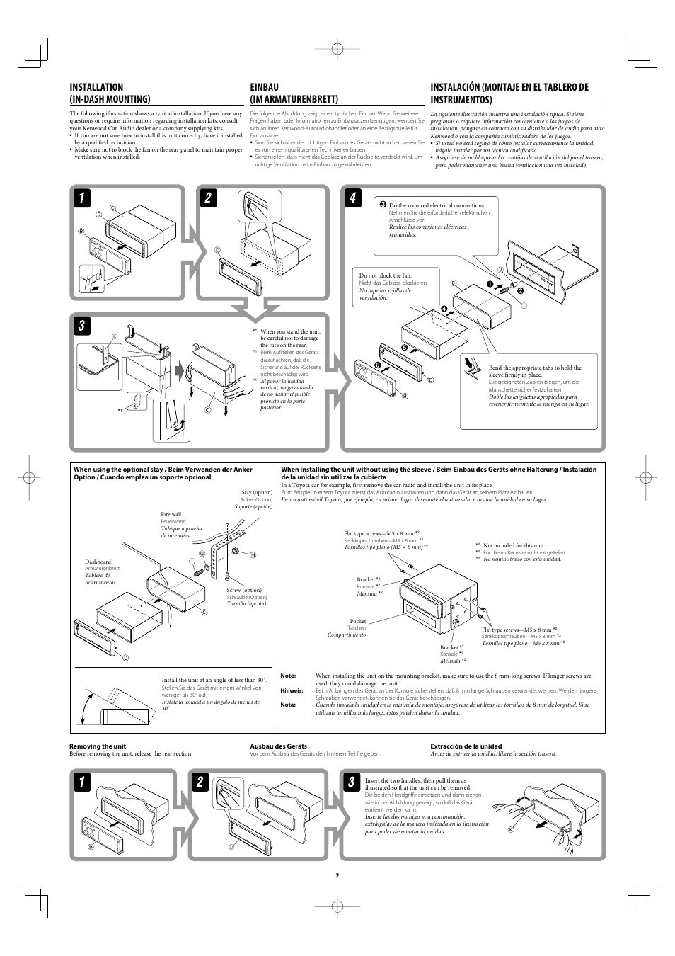 Installation (in-dash mounting), Einbau (im armaturenbrett) | Kenwood KDV-7241Y User Manual | Page 2 / 6