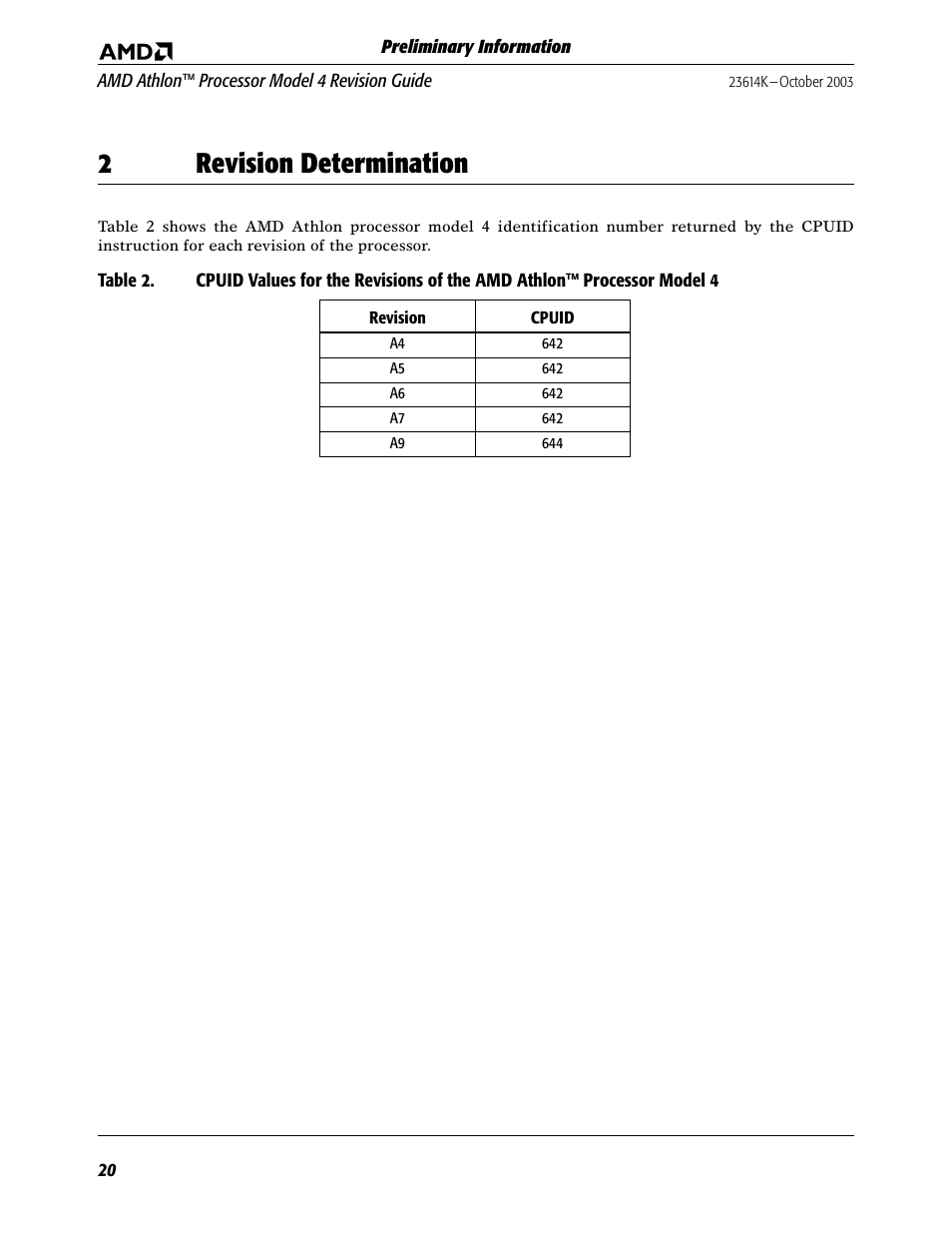 2 revision determination, 2revision determination | AMD ATHLON K User Manual | Page 20 / 21