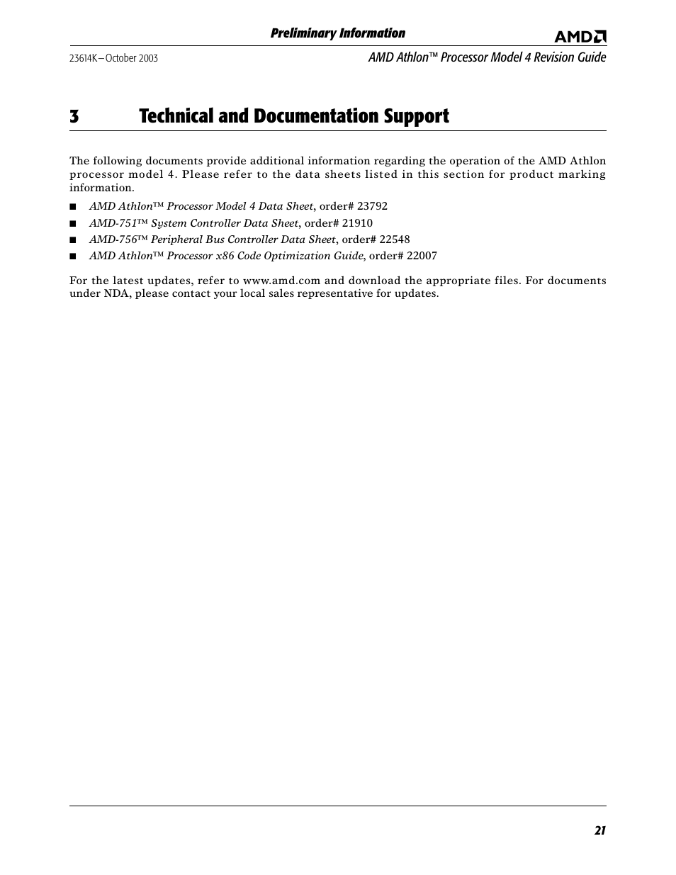 3 technical and documentation support, 3technical and documentation support | AMD ATHLON K User Manual | Page 21 / 21