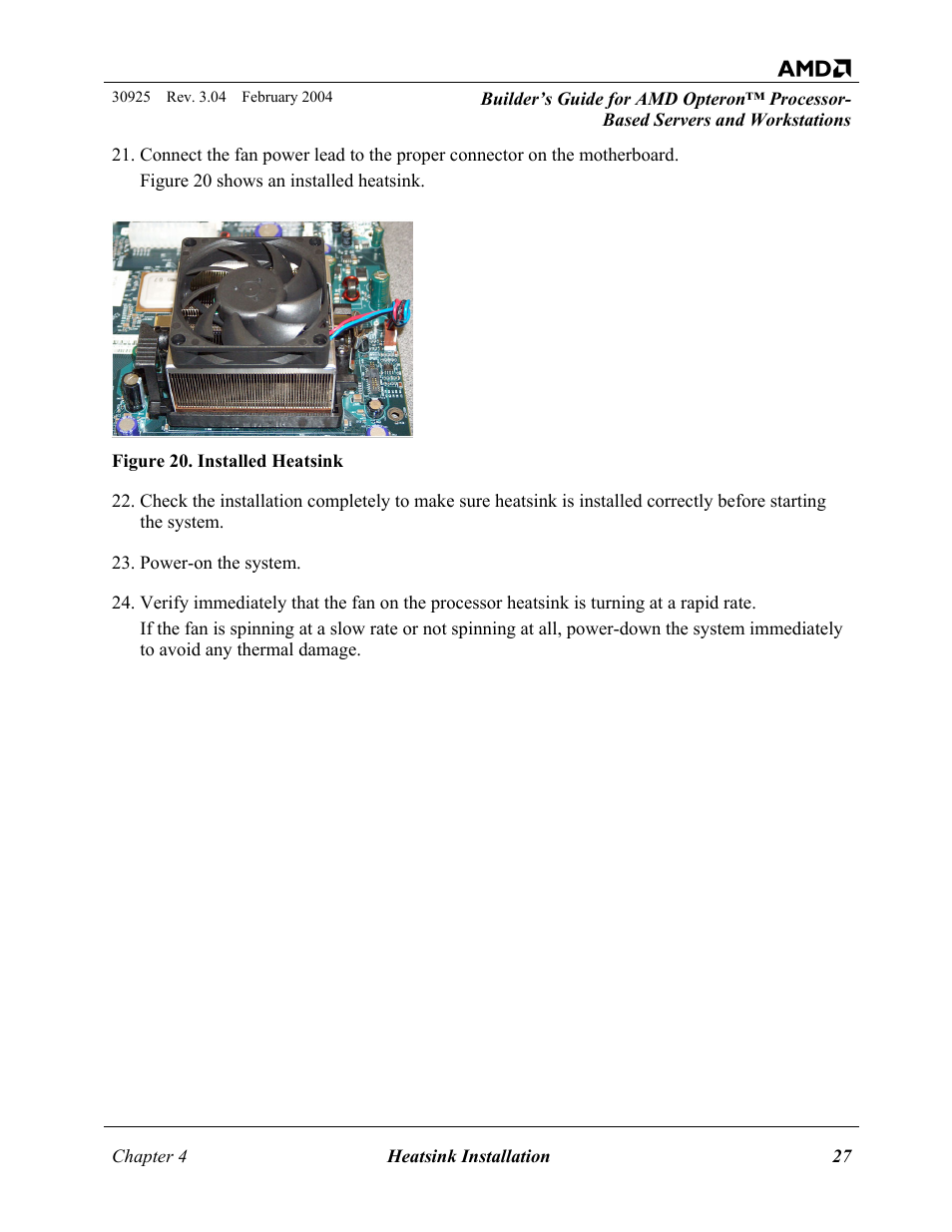 Figure 20. installed heatsink | AMD OPTERON 30925 User Manual | Page 27 / 55