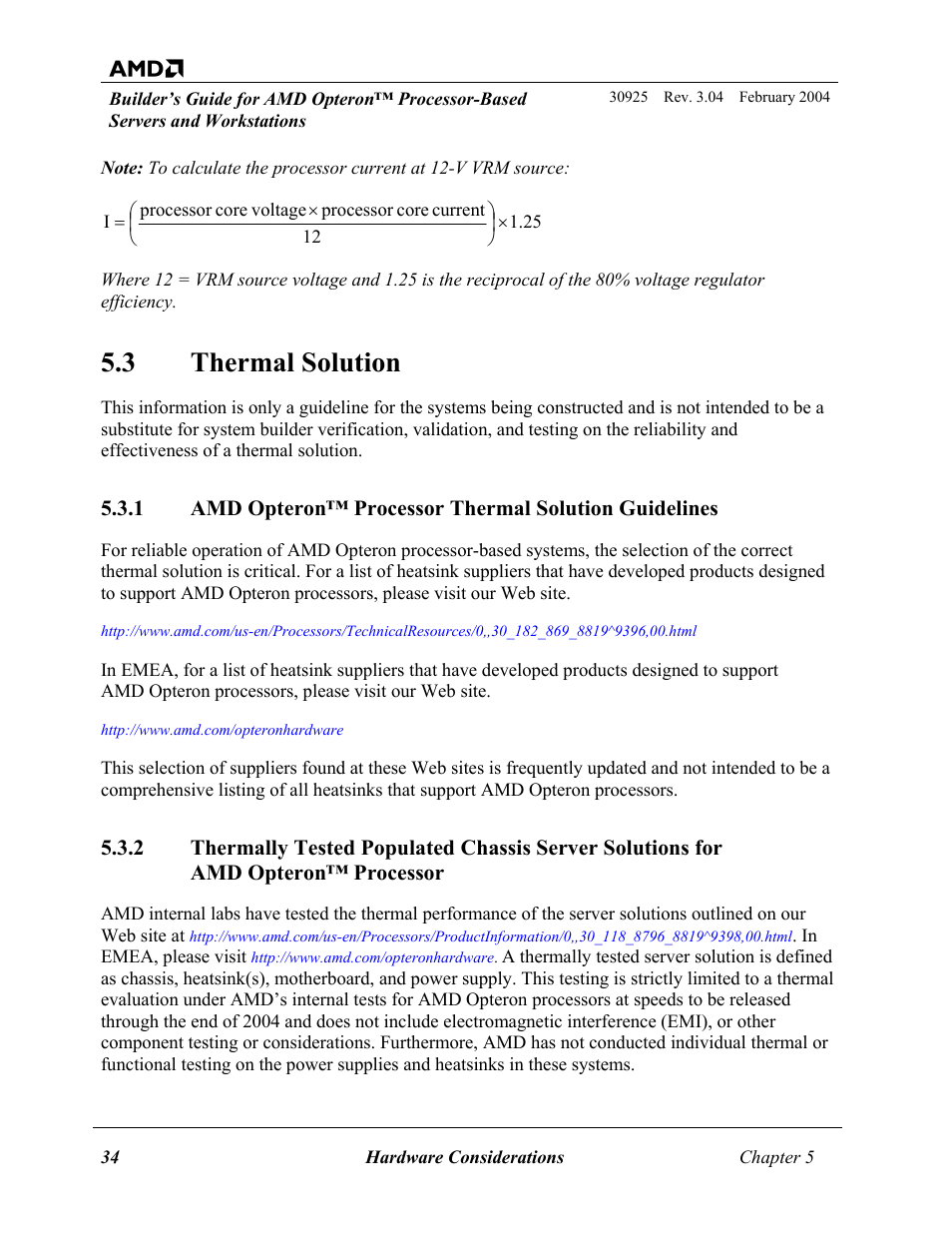 Thermal solution, Amd opteron™ processor thermal solution guideline, Thermally tested populated chassis server solutio | 3 thermal, Solution, Amd opteron™ processor thermal solution guidelines, Processor, 3 thermal solution | AMD OPTERON 30925 User Manual | Page 34 / 55