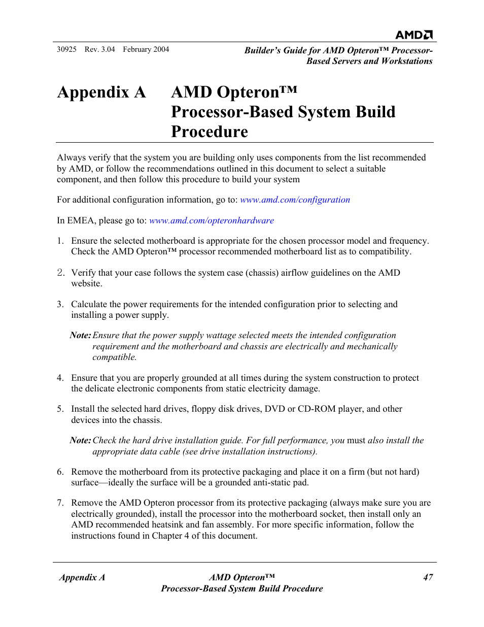 Amd opteron™ processor-based system build proced | AMD OPTERON 30925 User Manual | Page 47 / 55