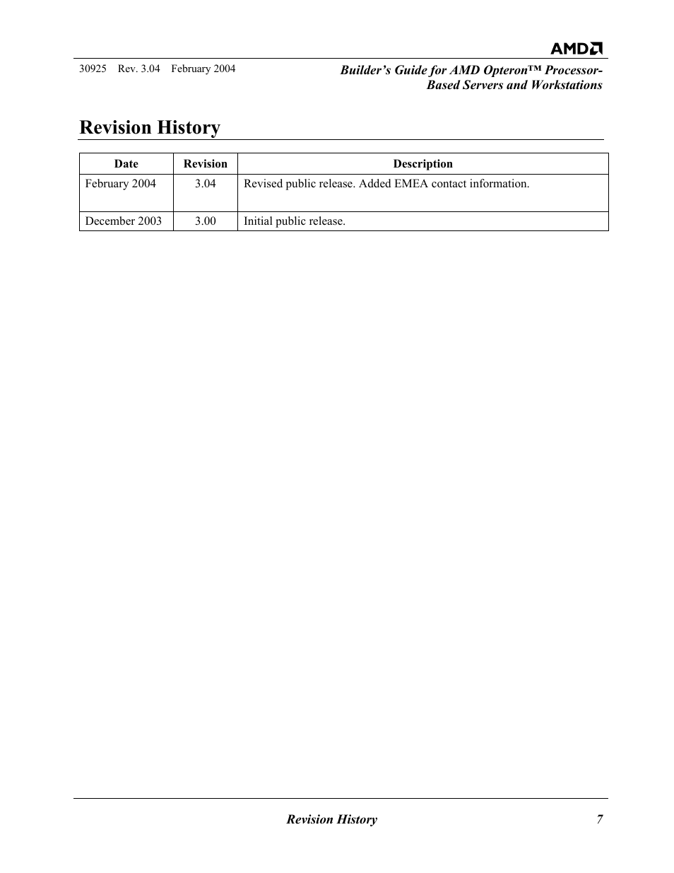 Revision history | AMD OPTERON 30925 User Manual | Page 7 / 55