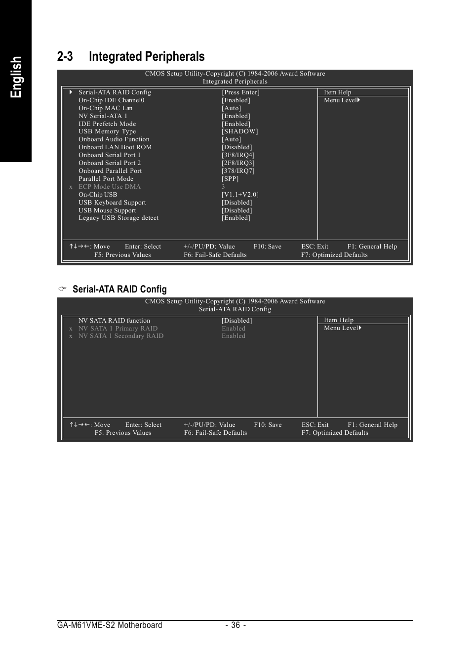 English, 3 integrated peripherals, Serial-ata raid config | AMD GA-M61VME-S2 User Manual | Page 36 / 88