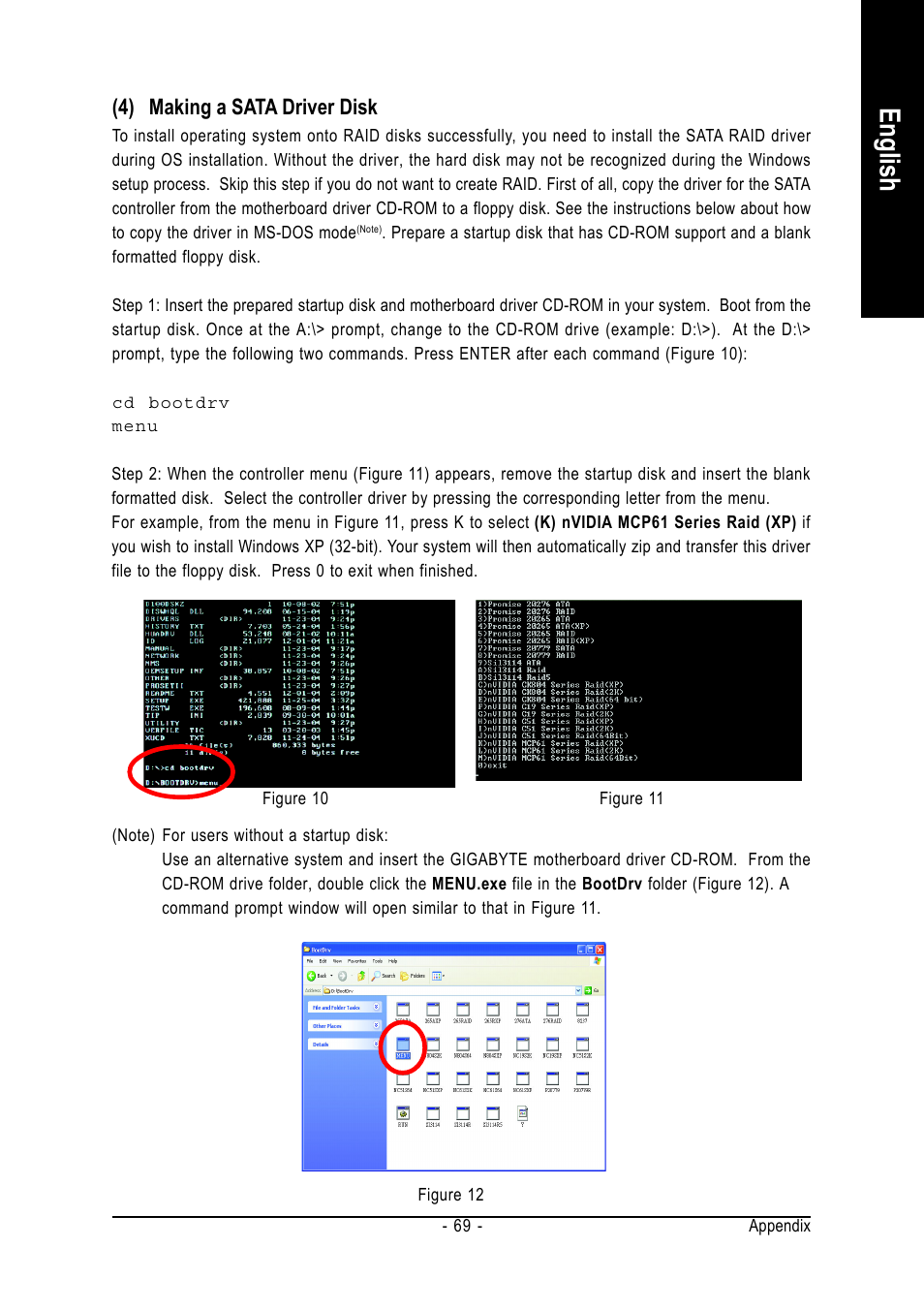 English, 4) making a sata driver disk | AMD GA-M61VME-S2 User Manual | Page 69 / 88