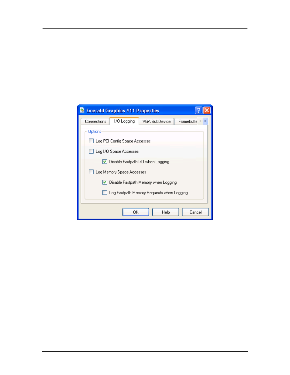 I/o logging, Figure 9-3: i/o logging dialog, 3 i/o logging | AMD SimNow Simulator 4.4.5 User Manual | Page 156 / 269