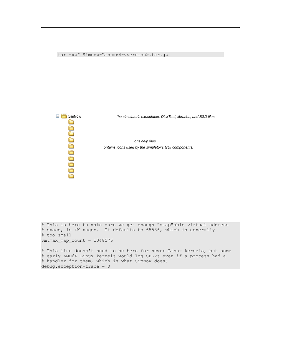 Directory structure and executable, Setting up linux for the simulator, 3 directory structure and executable | 4 setting up linux for the simulator | AMD SimNow Simulator 4.4.5 User Manual | Page 16 / 269