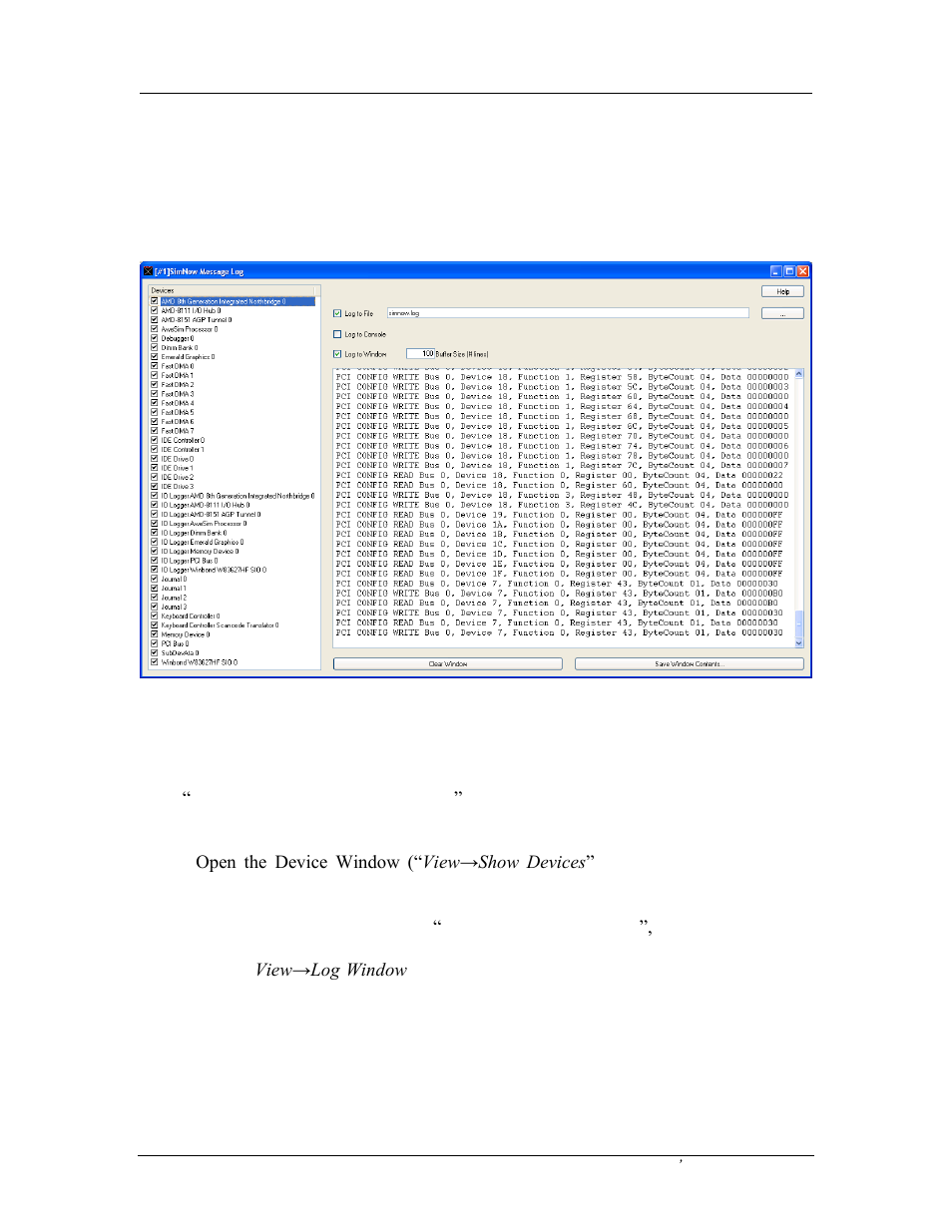 Logging cpu cycles, Figure 14-3: message log window, 6 logging cpu cycles | AMD SimNow Simulator 4.4.5 User Manual | Page 182 / 269