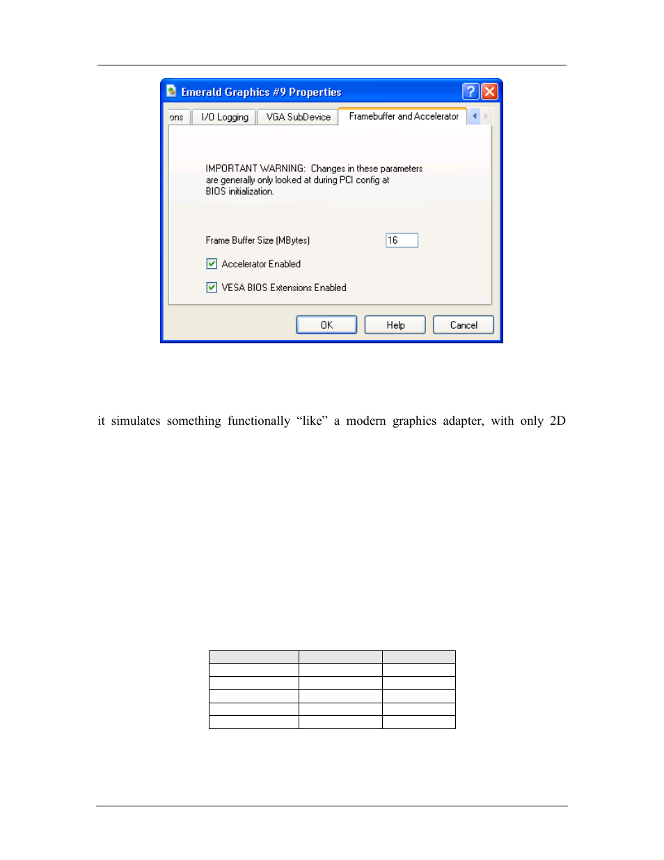Table 7-2: supported standard vesa modes | AMD SimNow Simulator 4.4.5 User Manual | Page 79 / 269
