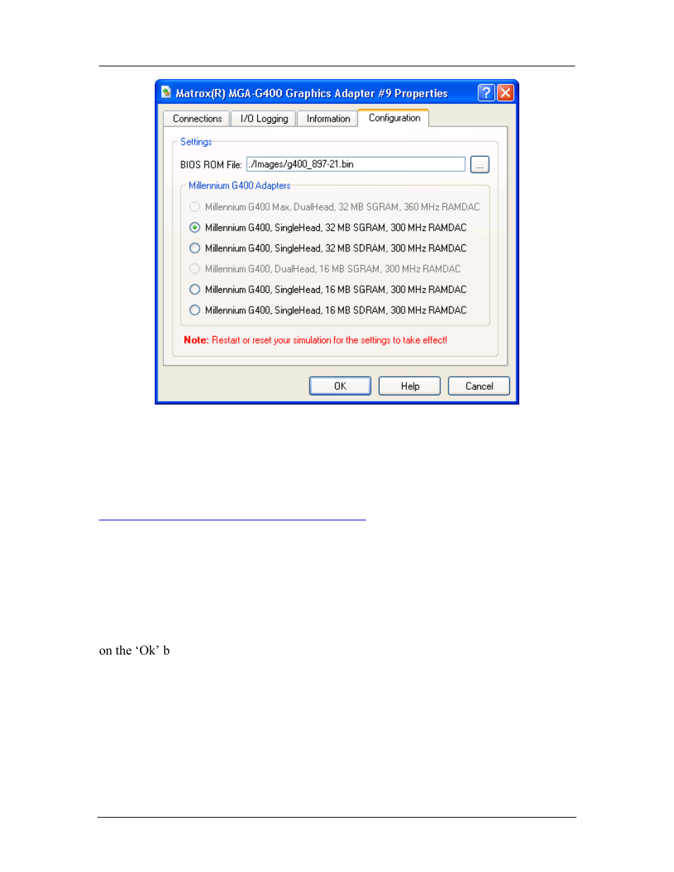 Figure 7-11: matrox g400 configuration properties | AMD SimNow Simulator 4.4.5 User Manual | Page 84 / 269