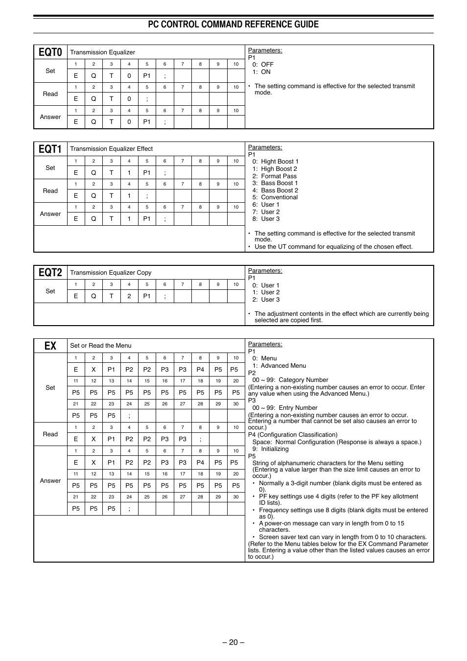 Eqt0, Eqt1, Eqt2 | Pc control command reference guide | Kenwood TS-990S User Manual | Page 21 / 62