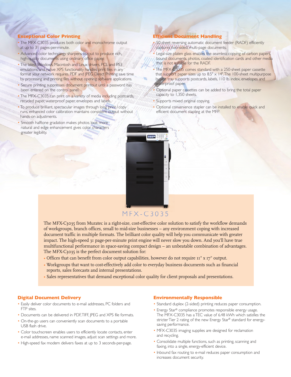 M f x - c 3 0 3 5 | Muratec WORKGROUP COLOR Multifunctional Solution MFX-C3035 User Manual | Page 2 / 6