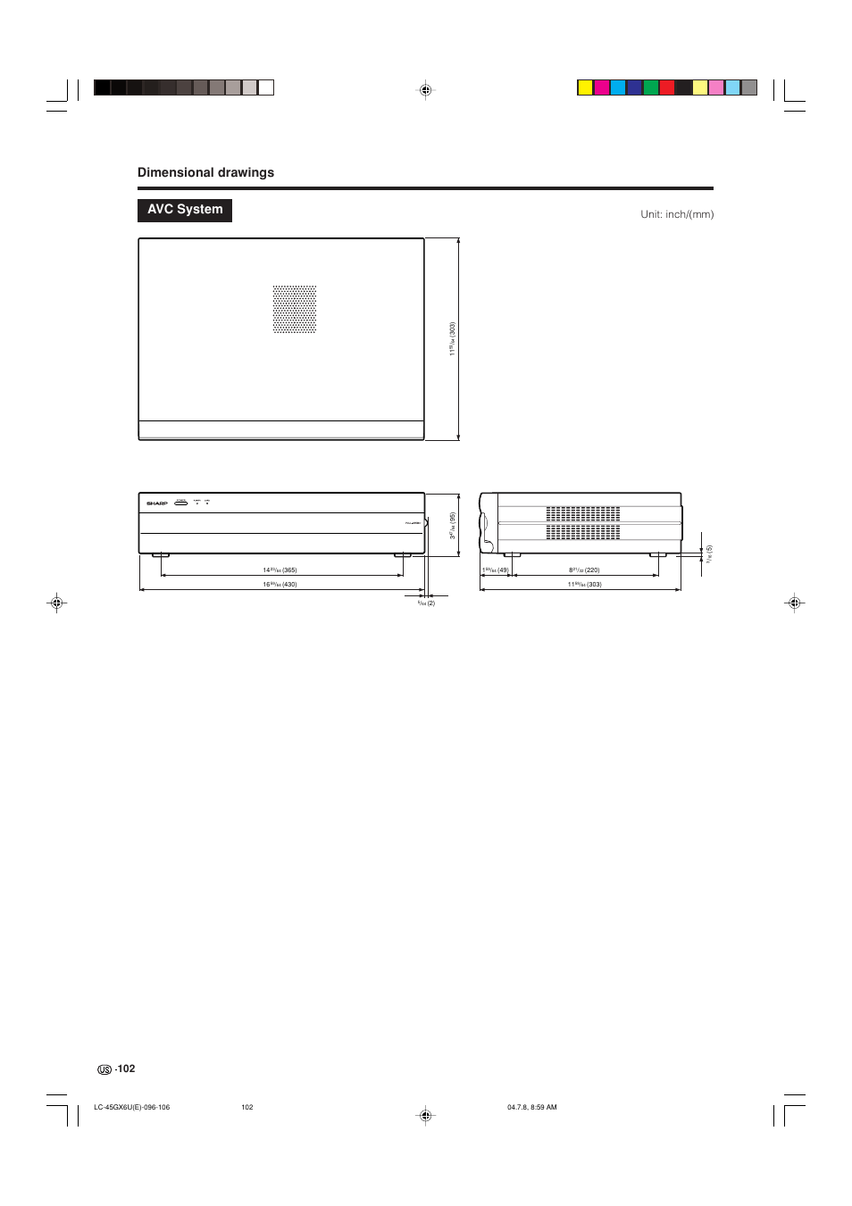 Dimensional drawings, Avc system, Unit: inch/(mm) | AVC Technology LC-45GX6U User Manual | Page 103 / 106
