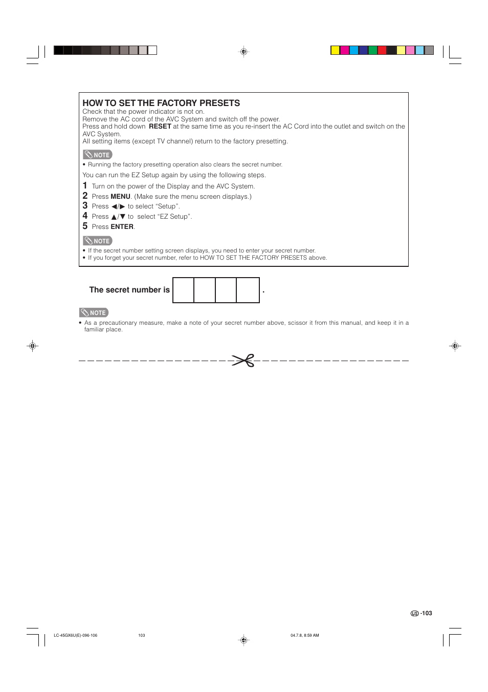 How to set the factory presets | AVC Technology LC-45GX6U User Manual | Page 104 / 106