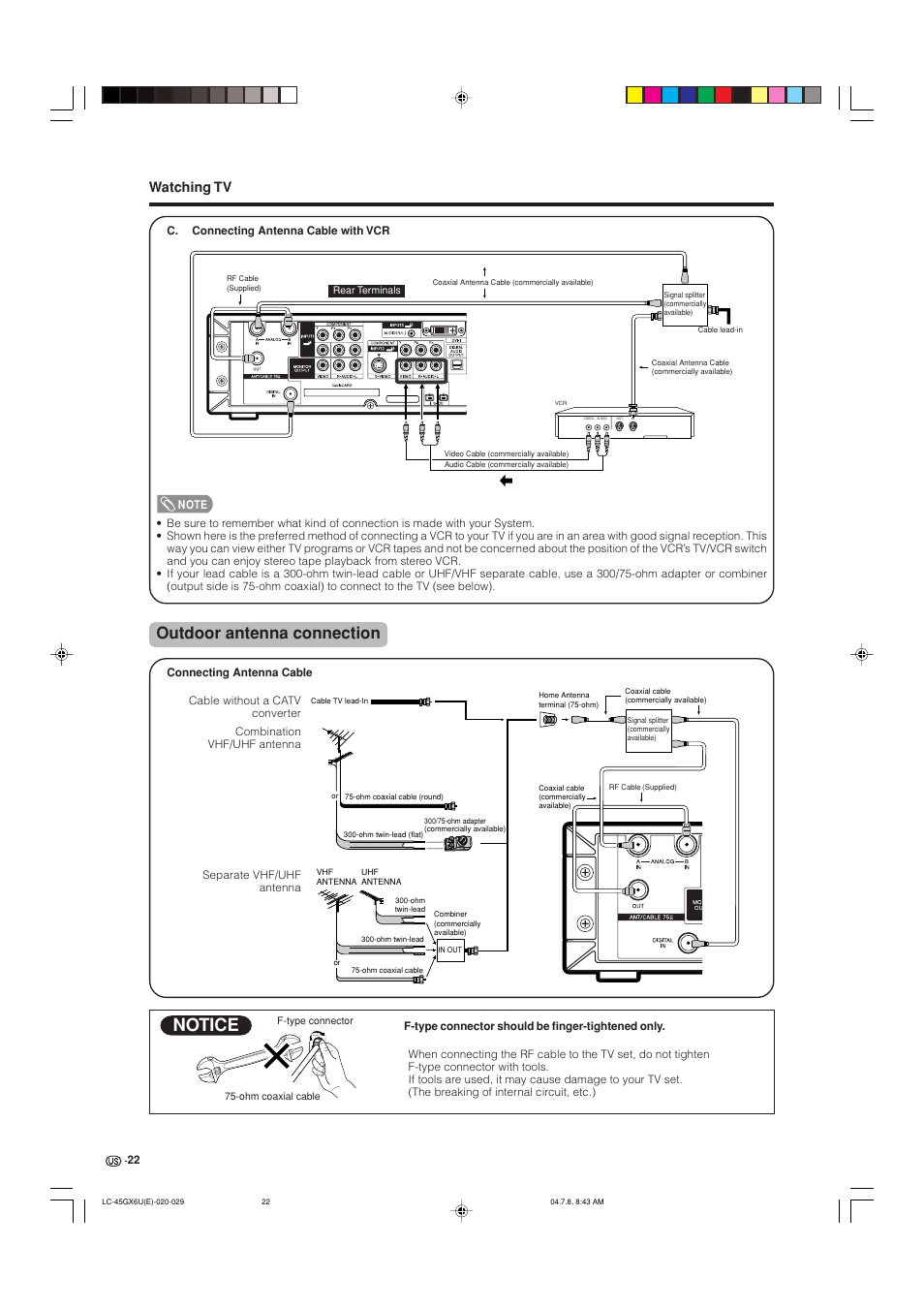 Notice, Outdoor antenna connection, Watching tv | AVC Technology LC-45GX6U User Manual | Page 23 / 106