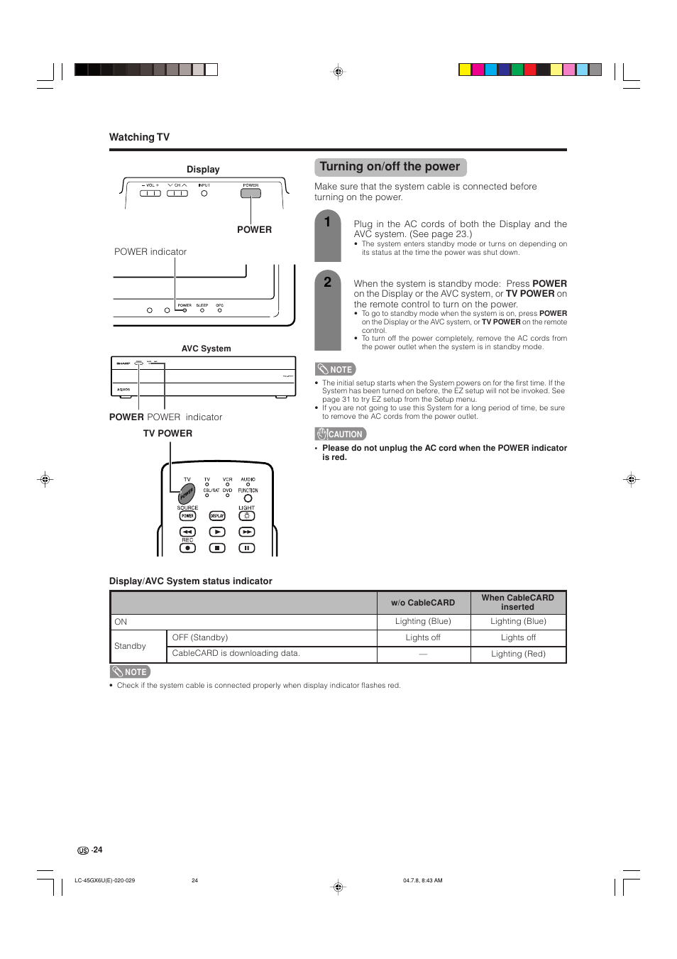 Turning on/off the power | AVC Technology LC-45GX6U User Manual | Page 25 / 106
