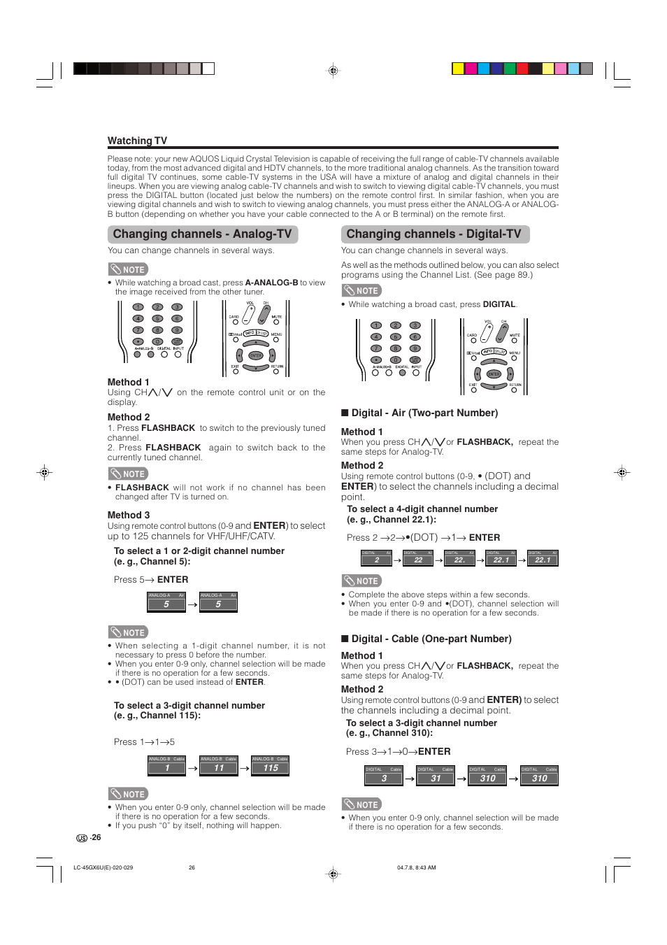 Changing channels - analog-tv, Changing channels - digital-tv | AVC Technology LC-45GX6U User Manual | Page 27 / 106