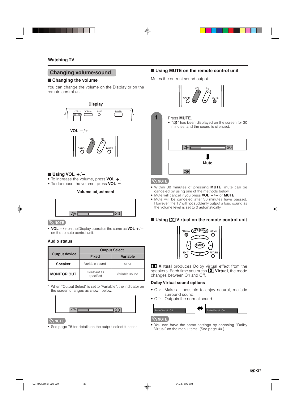 Changing volume/sound | AVC Technology LC-45GX6U User Manual | Page 28 / 106