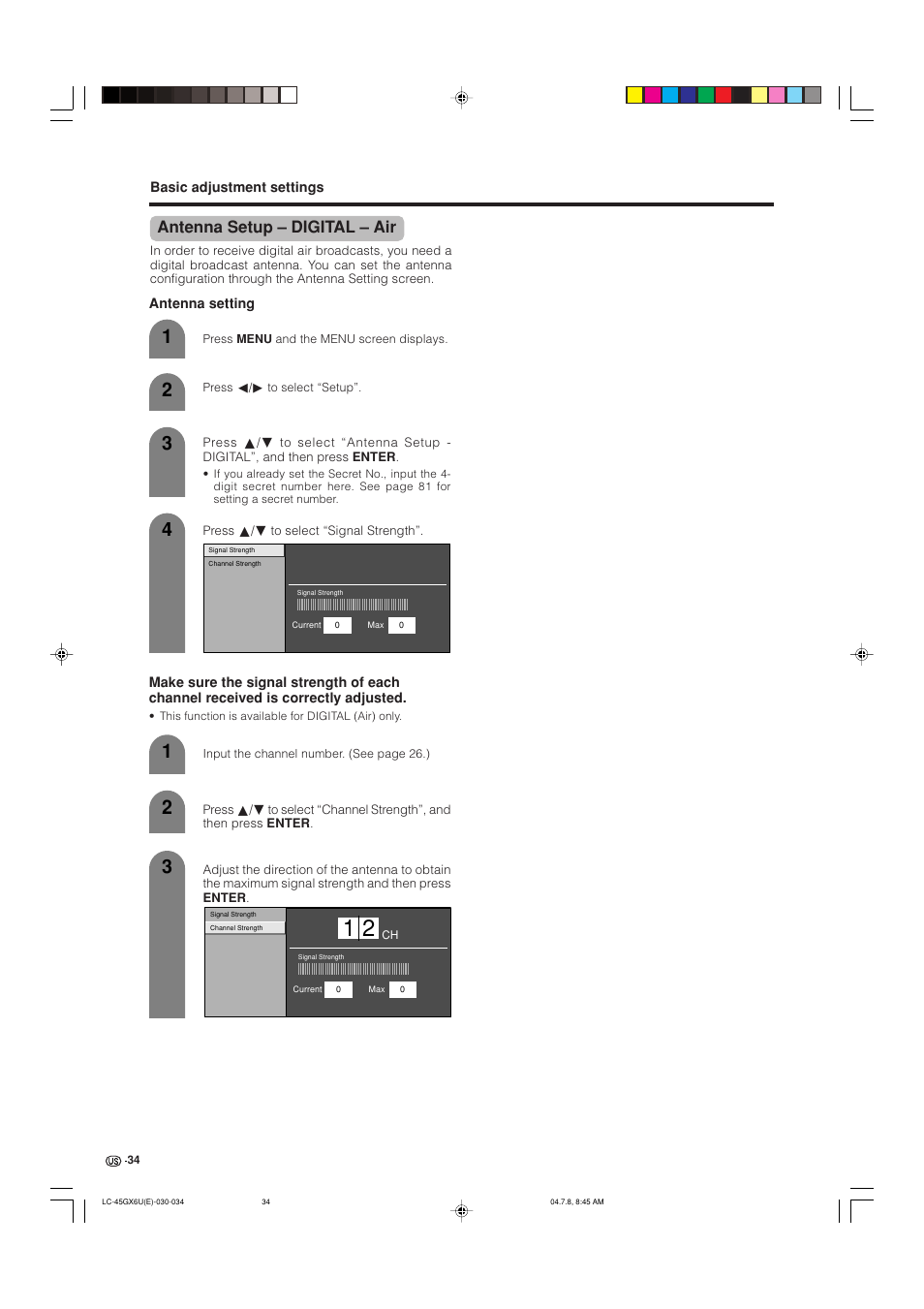 Antenna setup – digital – air | AVC Technology LC-45GX6U User Manual | Page 35 / 106