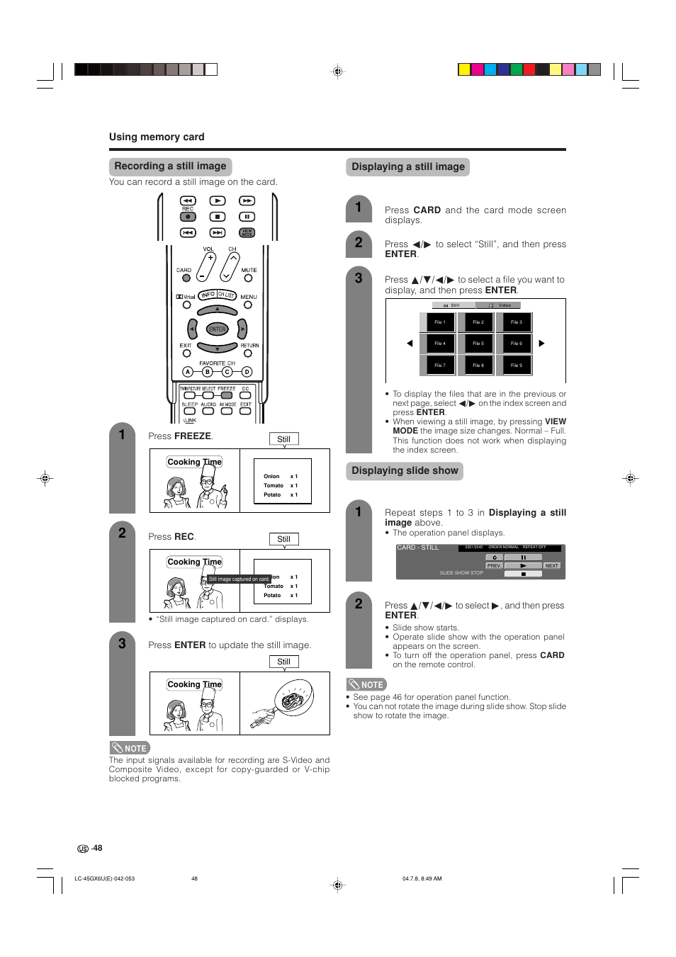 Displaying a still image, Displaying slide show | AVC Technology LC-45GX6U User Manual | Page 49 / 106
