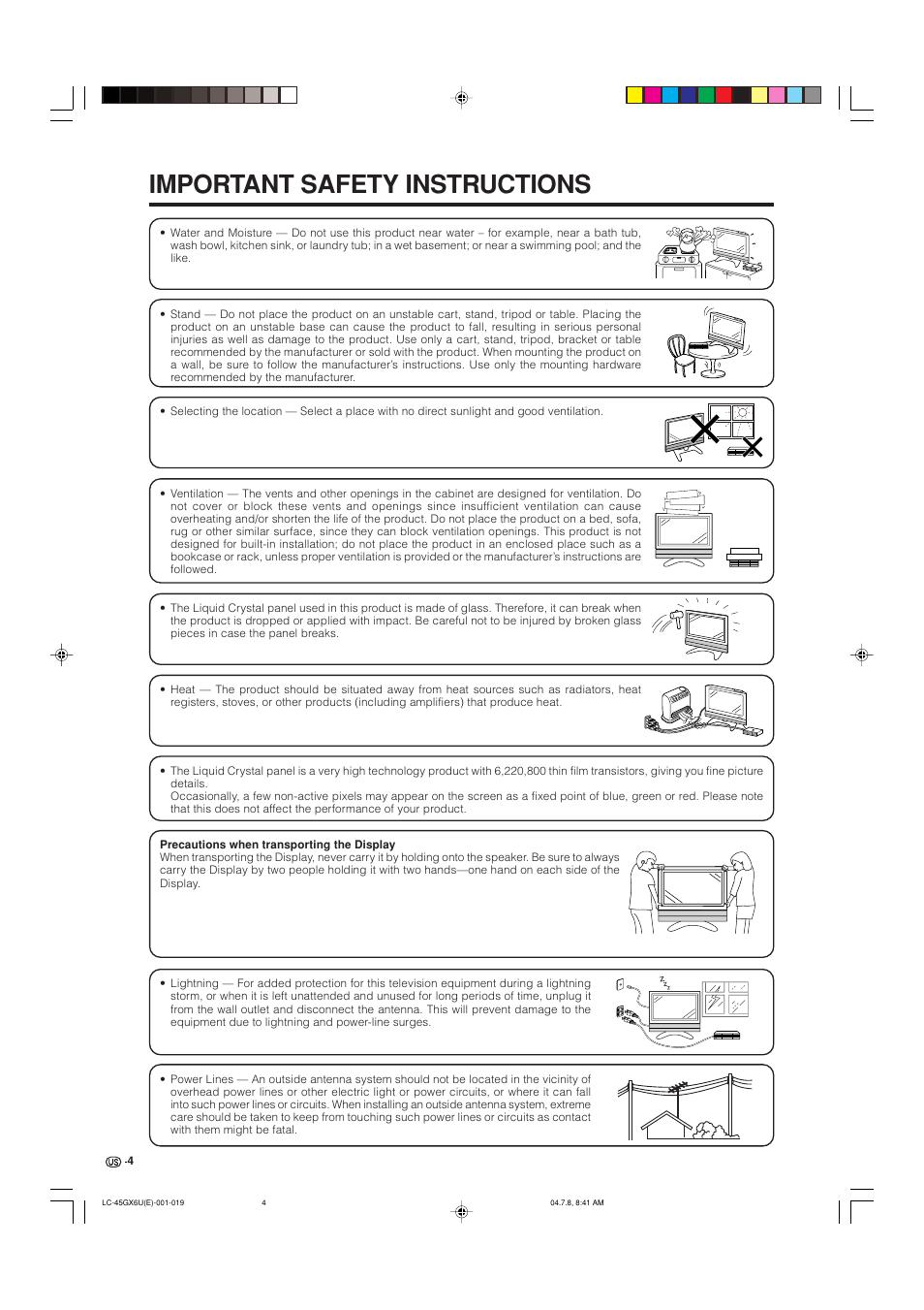 Important safety instructions | AVC Technology LC-45GX6U User Manual | Page 5 / 106