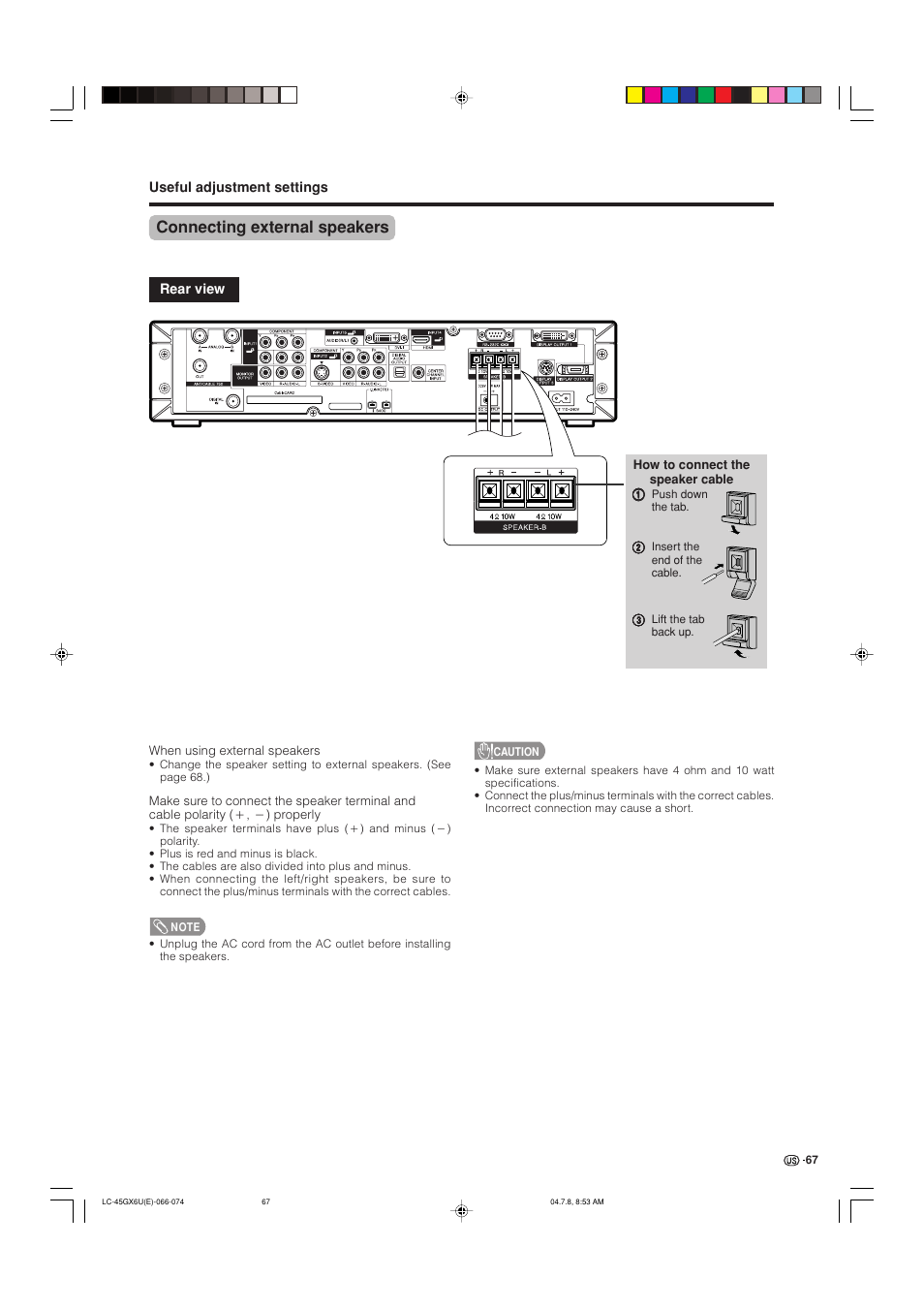 Connecting external speakers | AVC Technology LC-45GX6U User Manual | Page 68 / 106