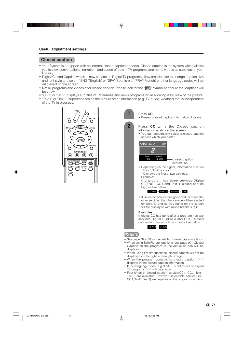 Closed caption | AVC Technology LC-45GX6U User Manual | Page 78 / 106