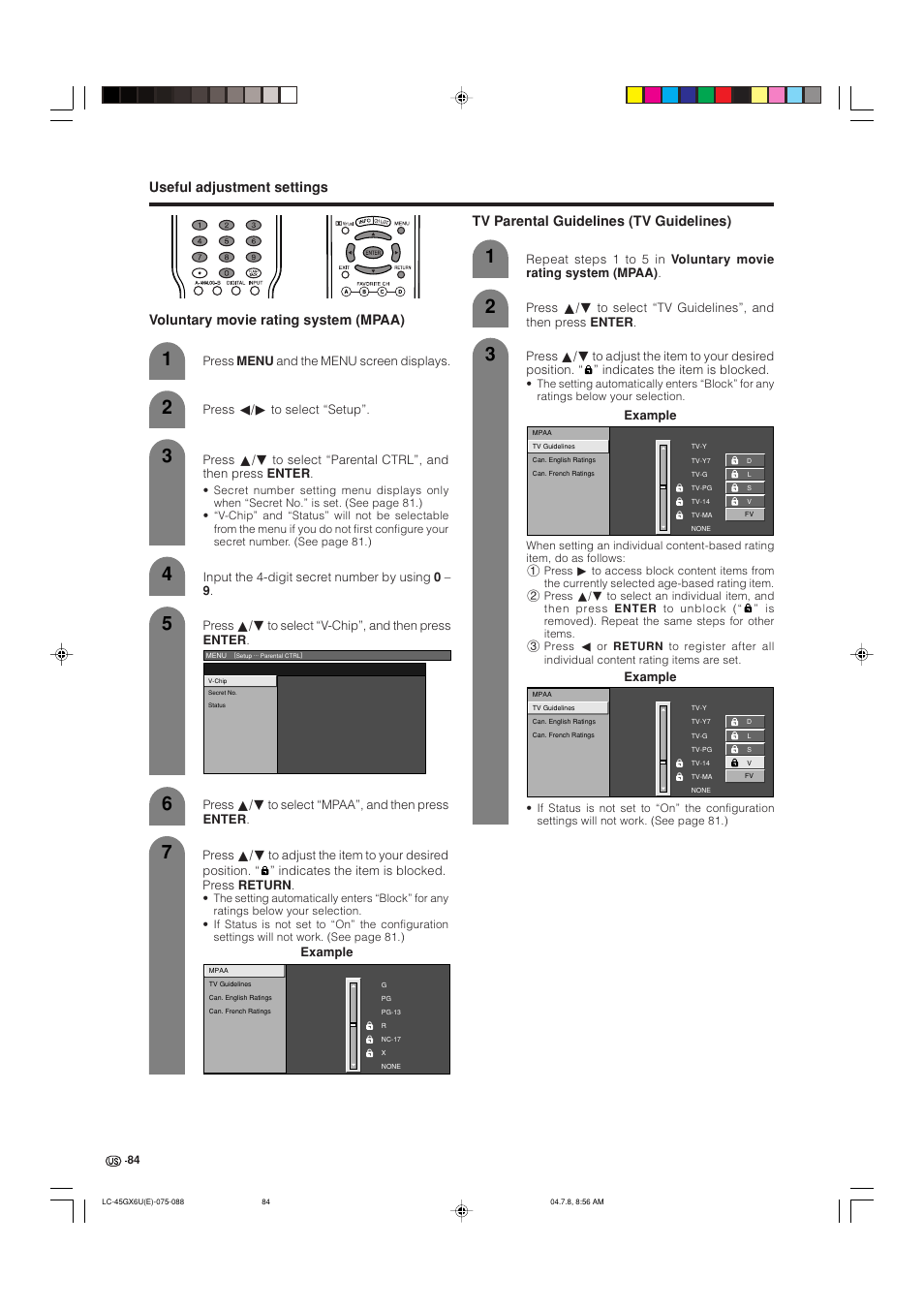 Tv parental guidelines (tv guidelines) | AVC Technology LC-45GX6U User Manual | Page 85 / 106