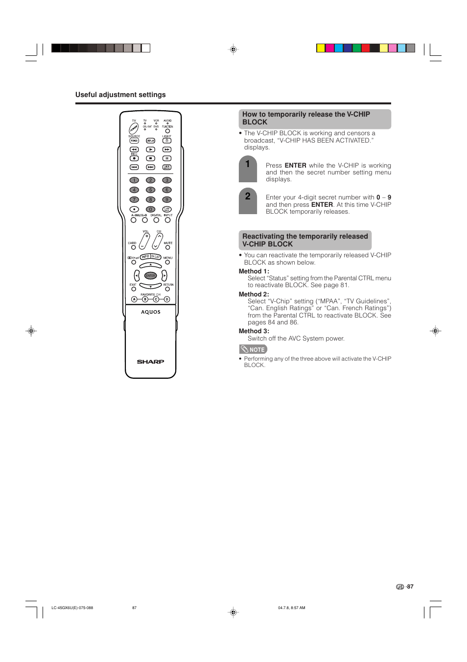 AVC Technology LC-45GX6U User Manual | Page 88 / 106