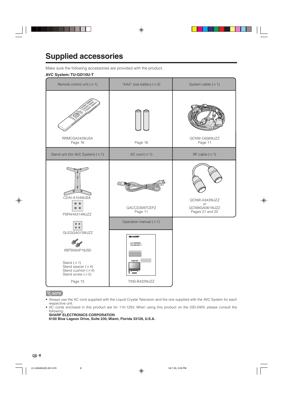 Supplied accessories | AVC Technology LC-45GX6U User Manual | Page 9 / 106