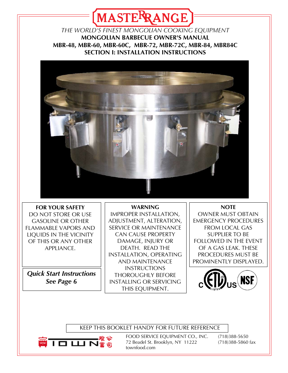 Town Mongolian Barbecue Ranges User Manual | 16 pages