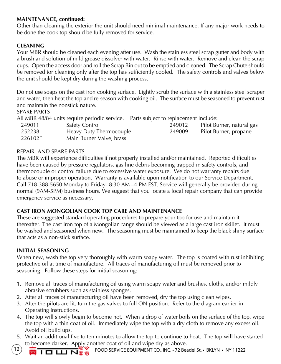 Town Mongolian Barbecue Ranges User Manual | Page 12 / 16