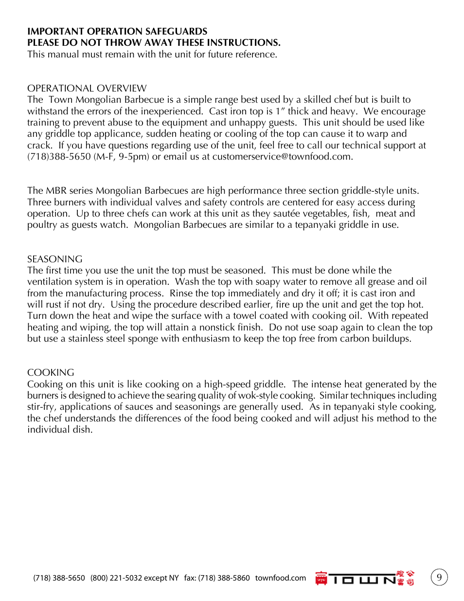 Town Mongolian Barbecue Small User Manual | Page 9 / 16