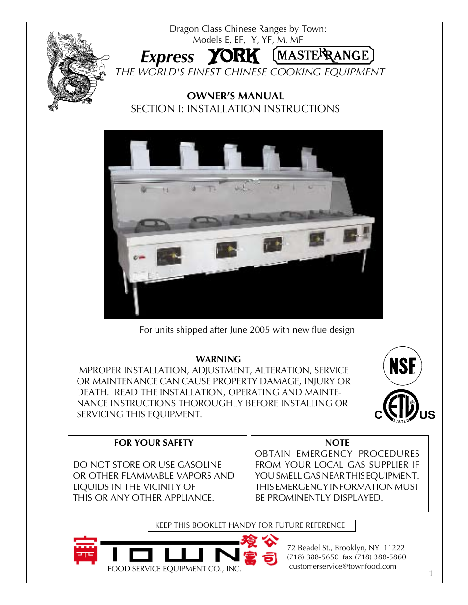 Town One to Six chamber Ranges User Manual | 16 pages