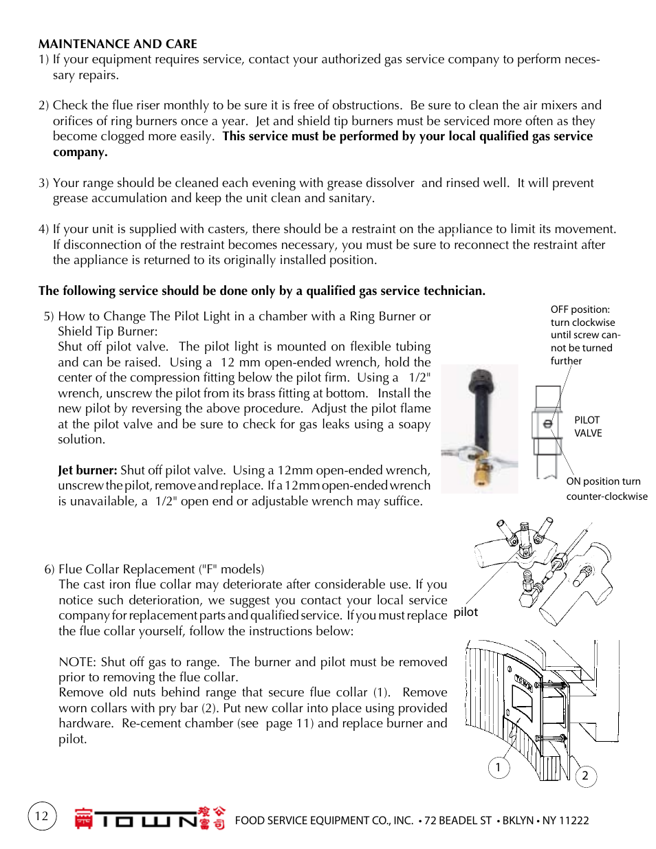 Town One to Six chamber Ranges User Manual | Page 12 / 16