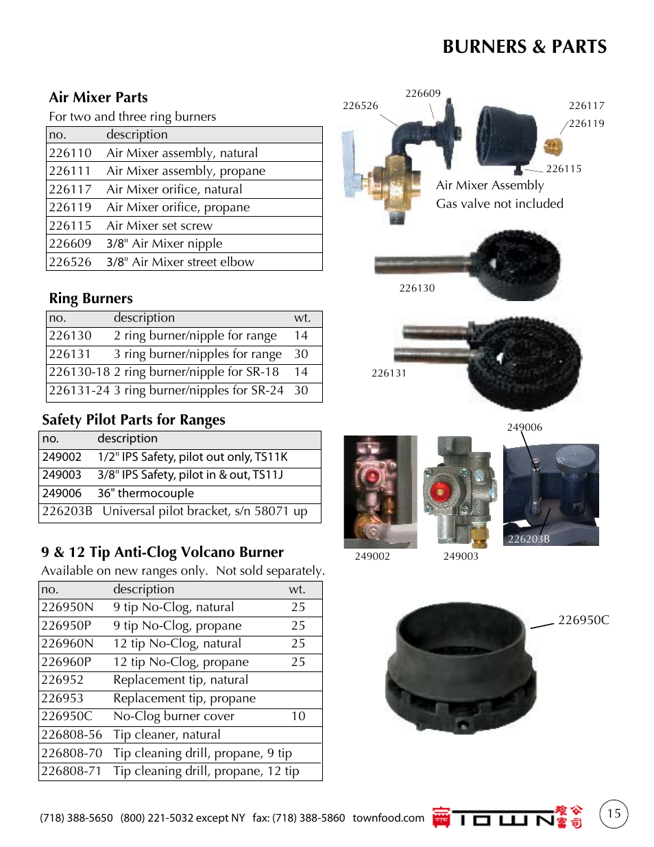 Burners & parts | Town One to Six chamber Ranges User Manual | Page 15 / 16