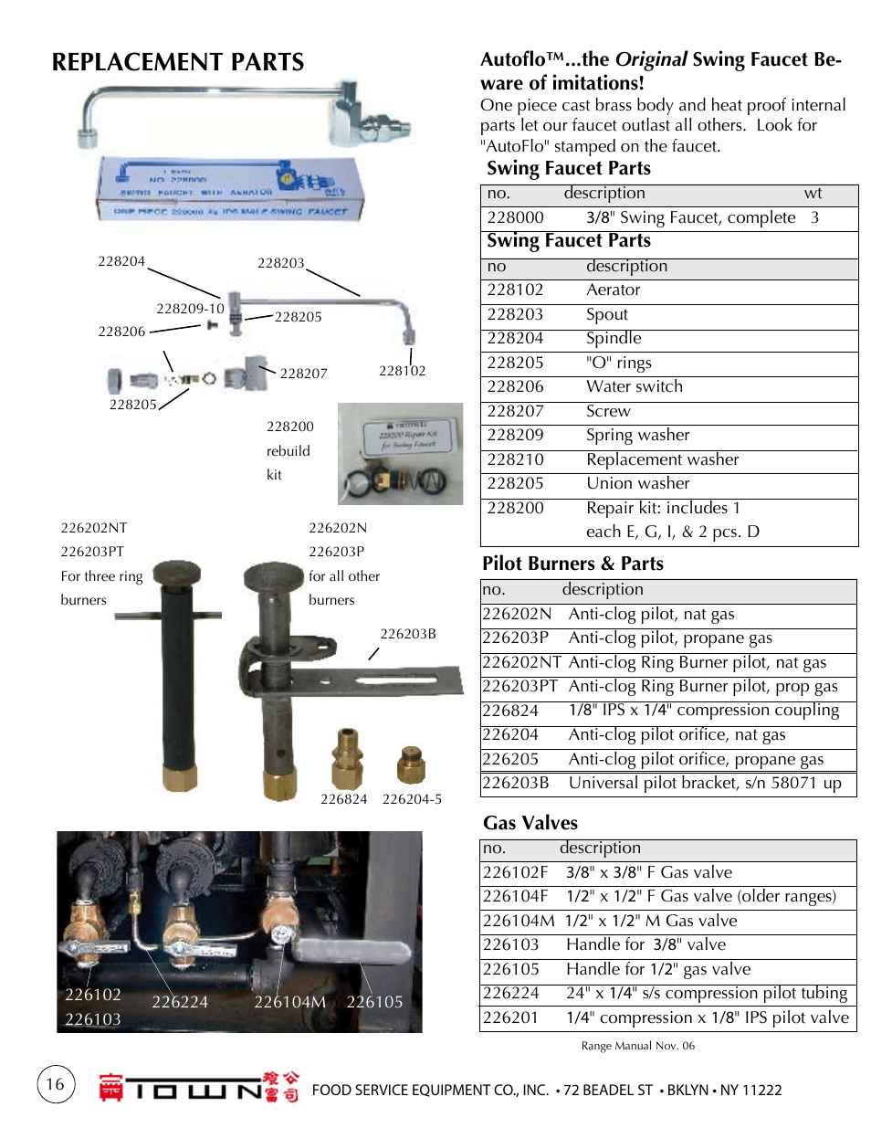 Replacement parts | Town One to Six chamber Ranges User Manual | Page 16 / 16