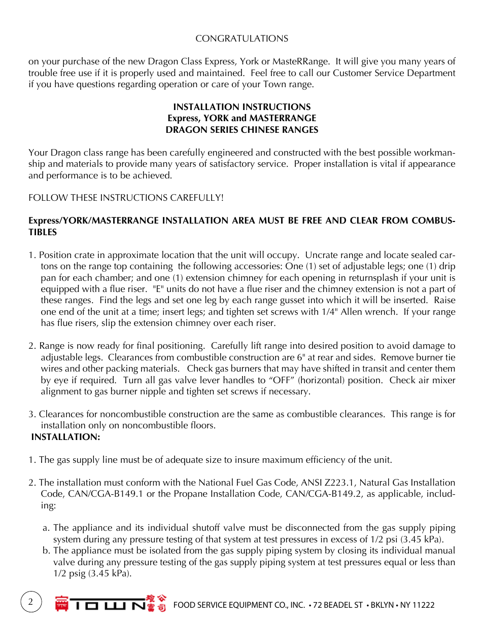 Town One to Six chamber Ranges User Manual | Page 2 / 16
