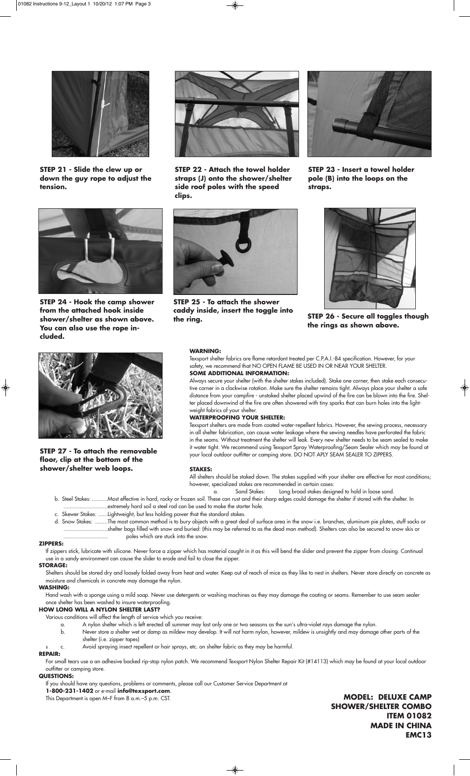 Texsport 01082 Deluxe Shelter User Manual | Page 3 / 6