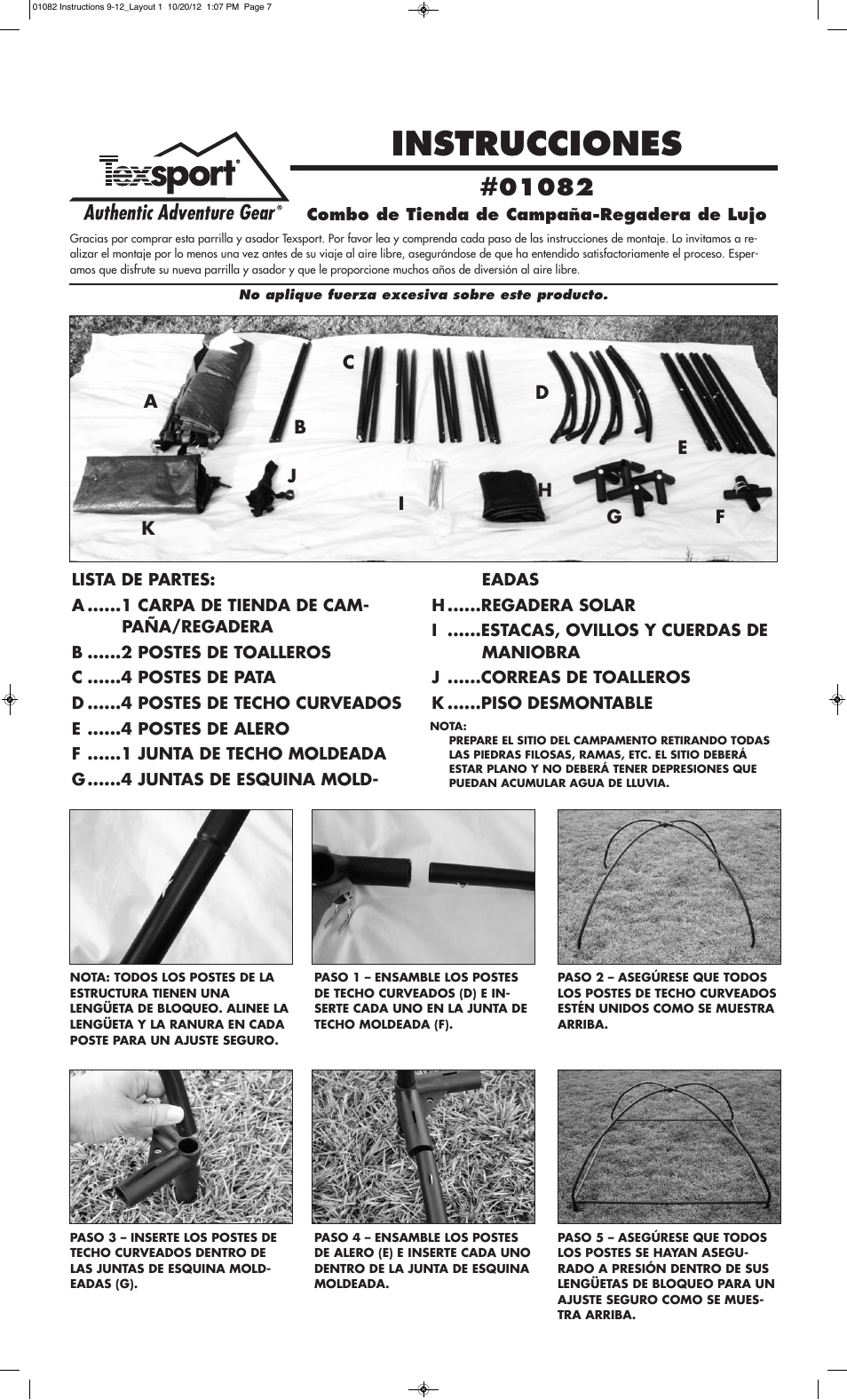 Instrucciones | Texsport 01082 Deluxe Shelter User Manual | Page 4 / 6