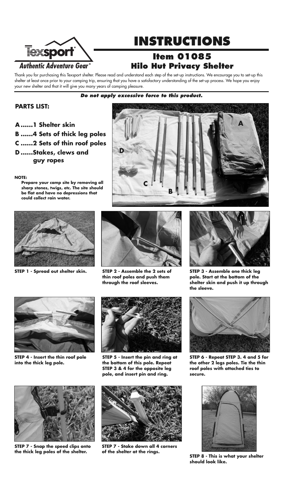 Texsport 01085 Hilo Hut Shelter User Manual | 2 pages