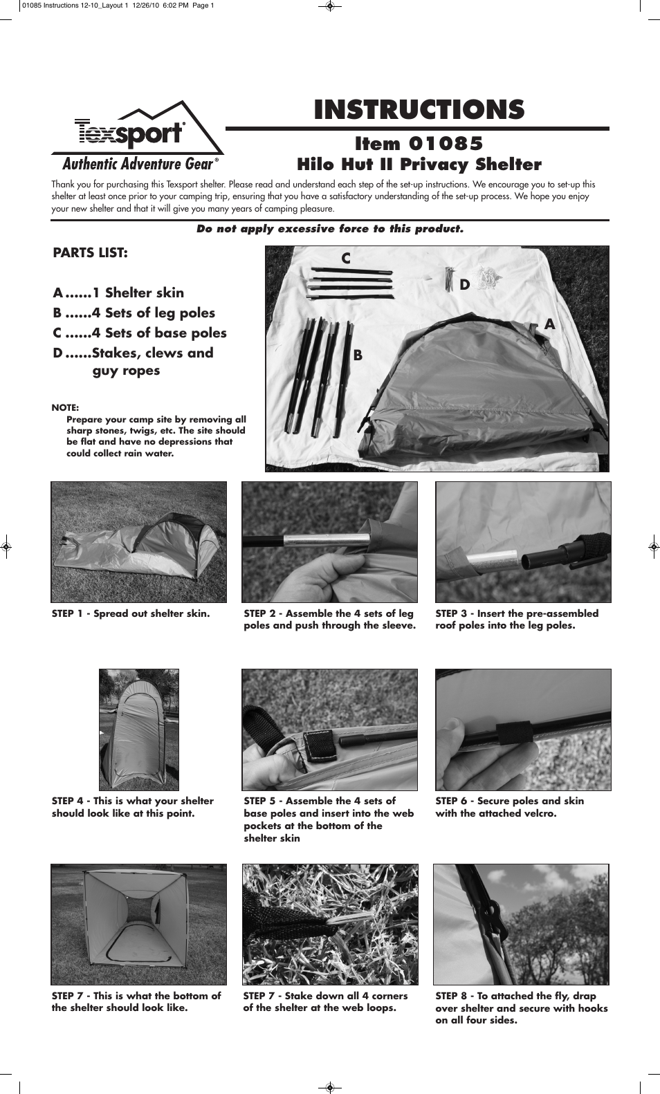 Texsport 01085 Hilo Hut II Shelter User Manual | 2 pages