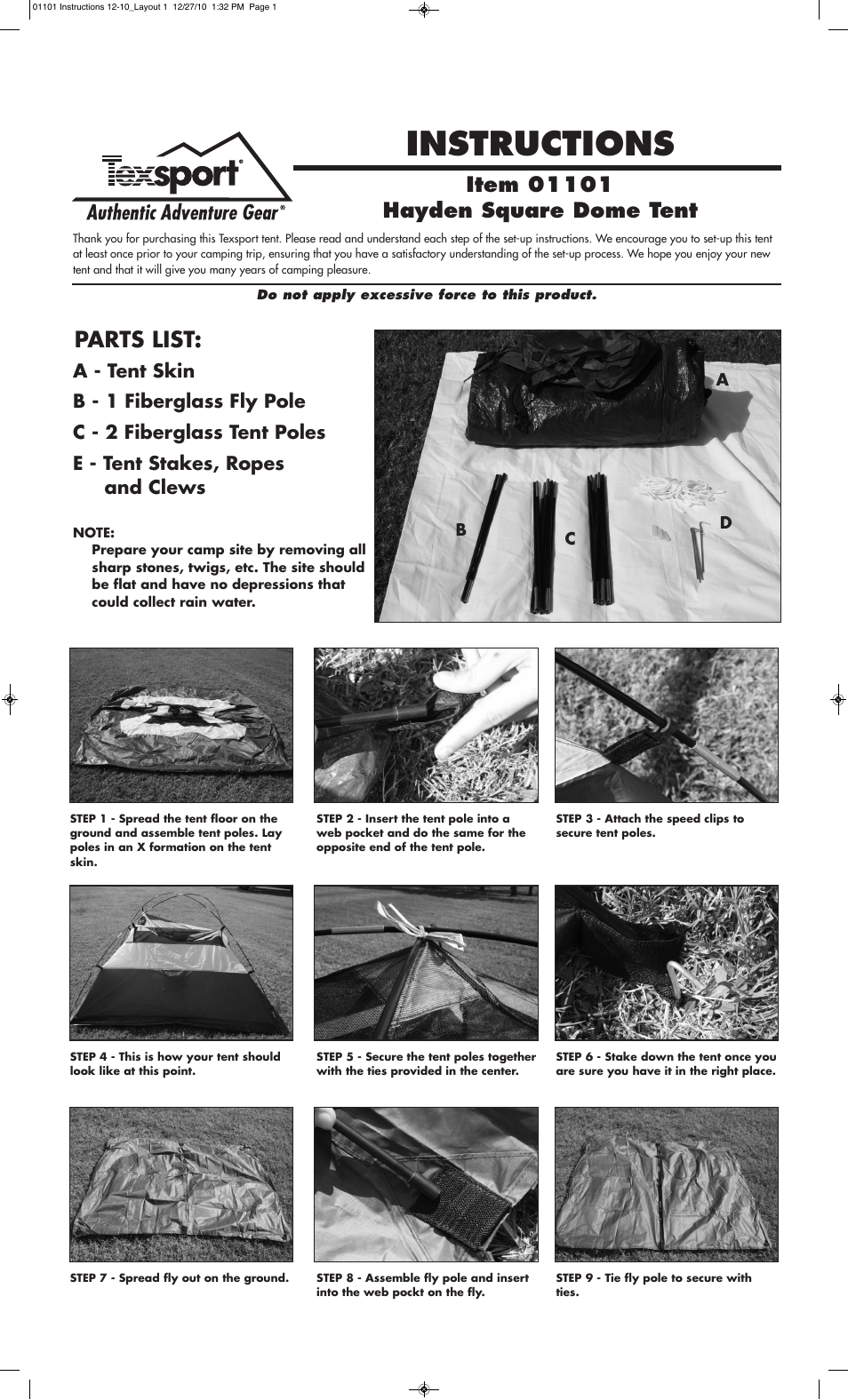 Texsport 01101 Hayden Square Dome Tent User Manual | 2 pages