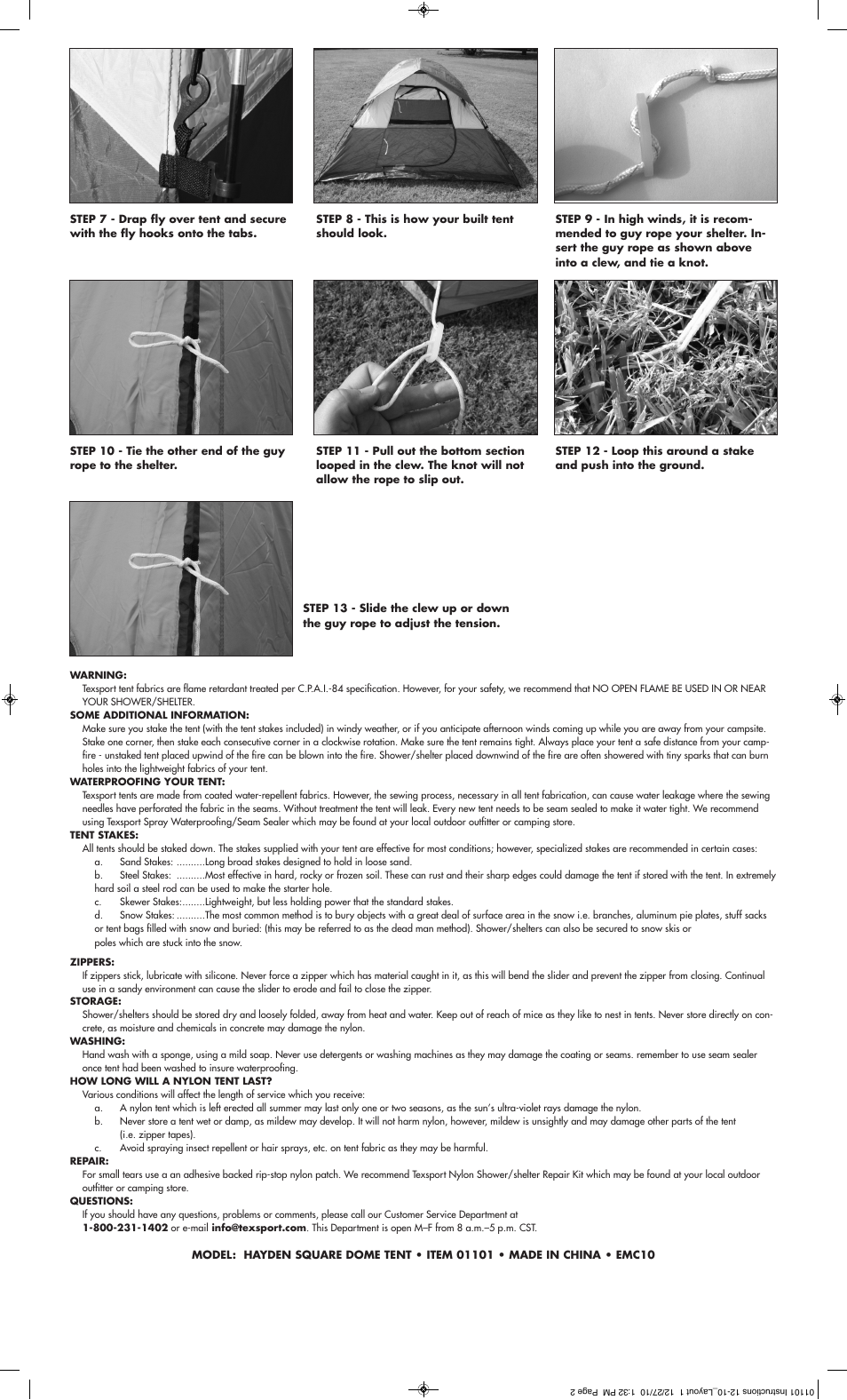 Texsport 01101 Hayden Square Dome Tent User Manual | Page 2 / 2