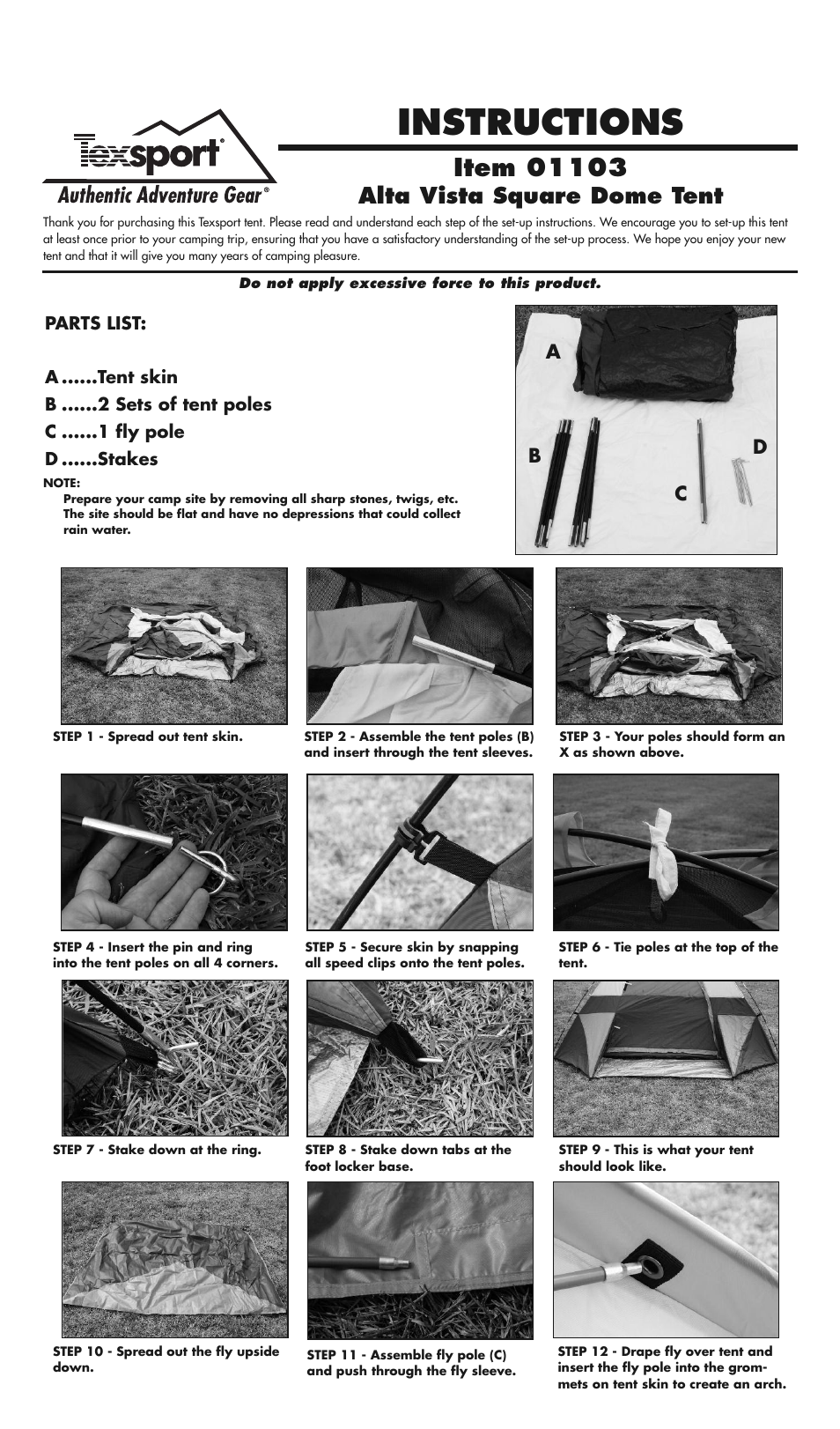 Texsport 01103 Alta Vista Tent User Manual | 2 pages