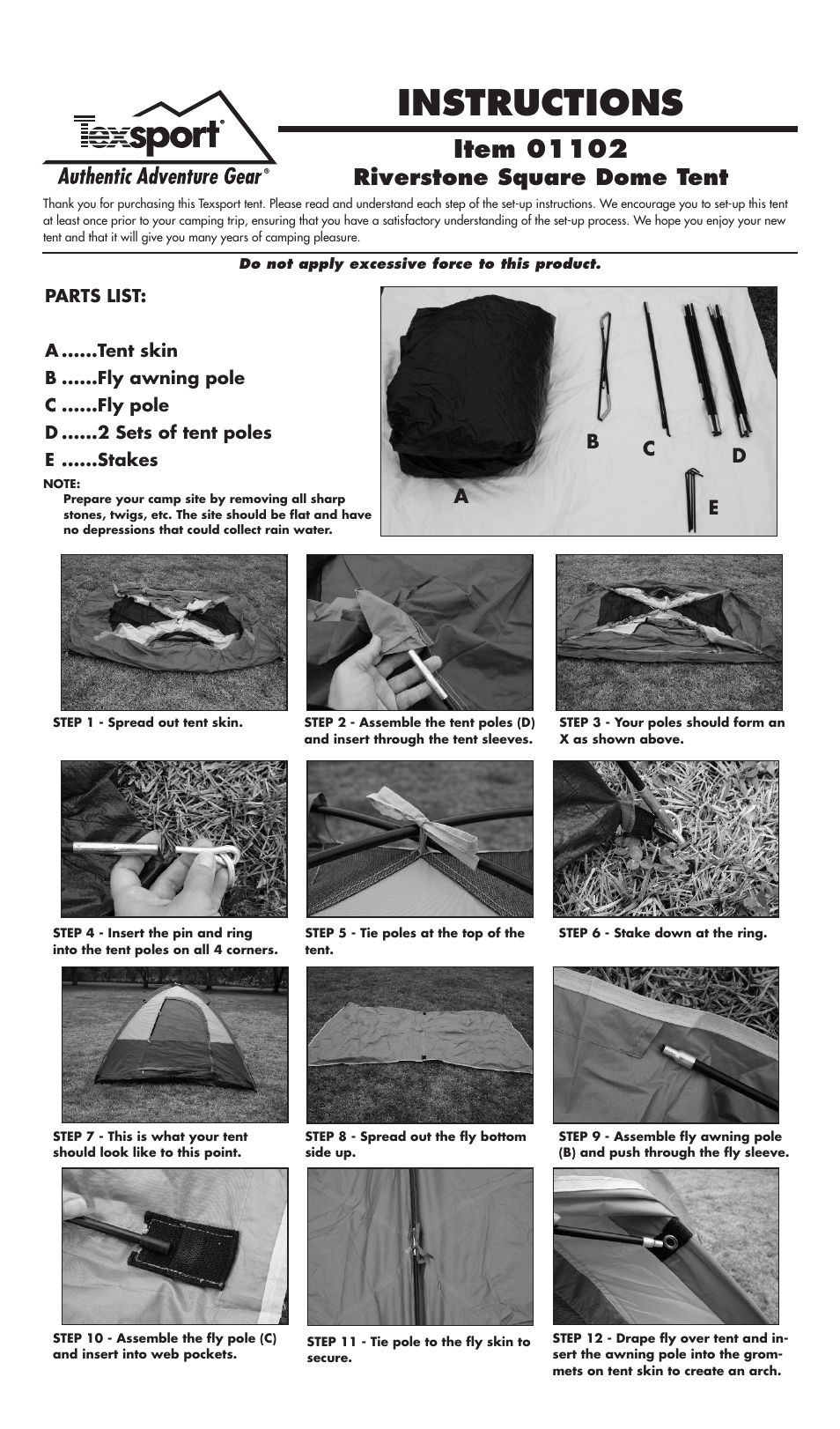 Texsport 01102 Riverstone Tent User Manual | 2 pages